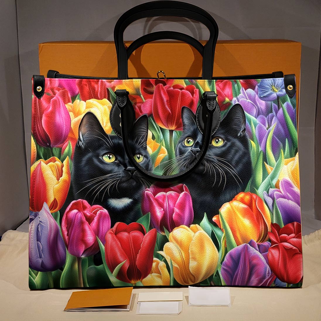 Lorva Leather Bag Enchanted Black Cats In The Tulip Garden