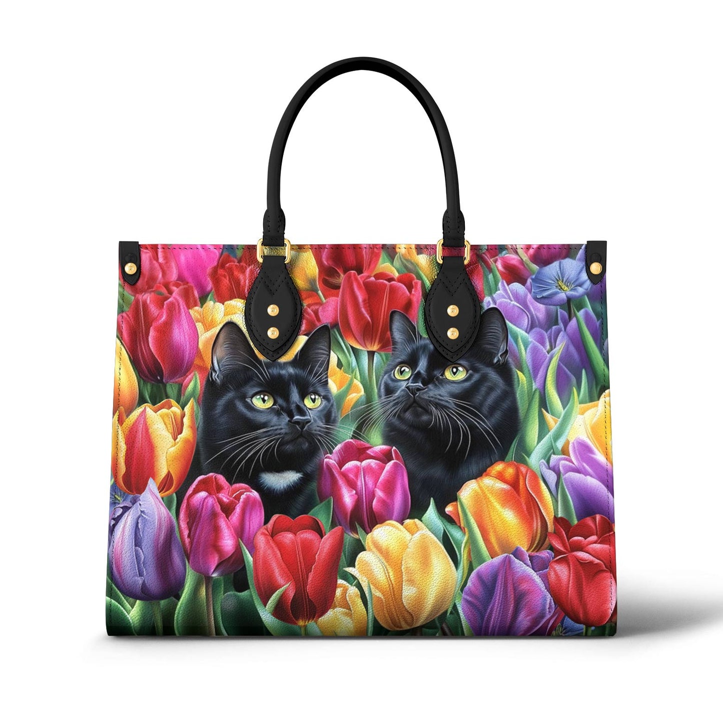 Lorva Leather Bag Enchanted Black Cats In The Tulip Garden