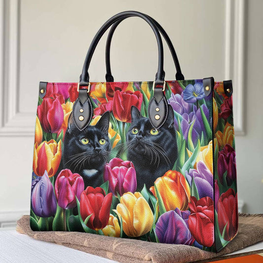 Lorva Leather Bag Enchanted Black Cats In The Tulip Garden