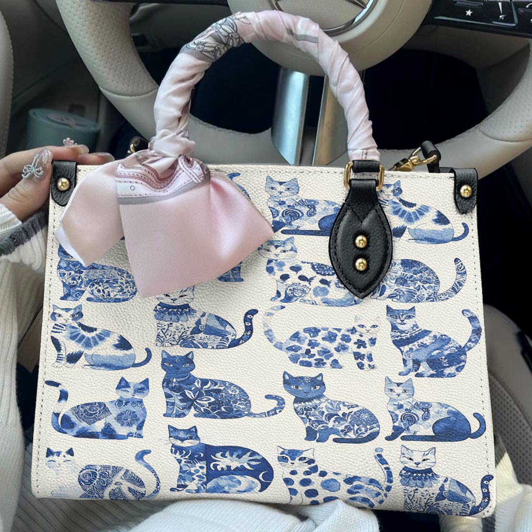 Lorva Leather Bag Cat Cerulean Catscape
