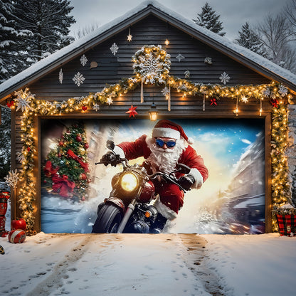 Lorva Christmas Garage Door Banner Decoration Cool Santa