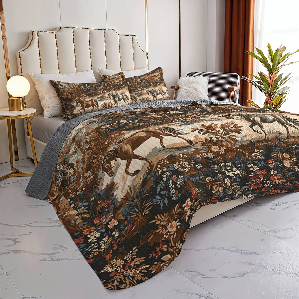 Lorva All Season Quilt 3-Piece Set Timeless Horses In The Forest