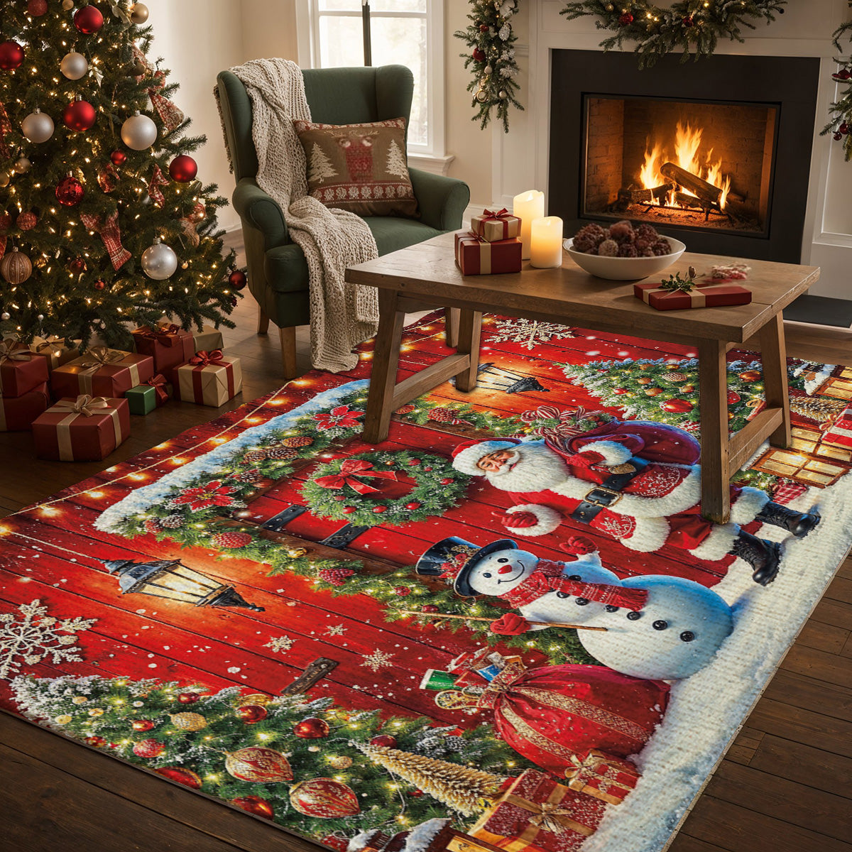 Lorva Christmas Area Rug Happy Snowman