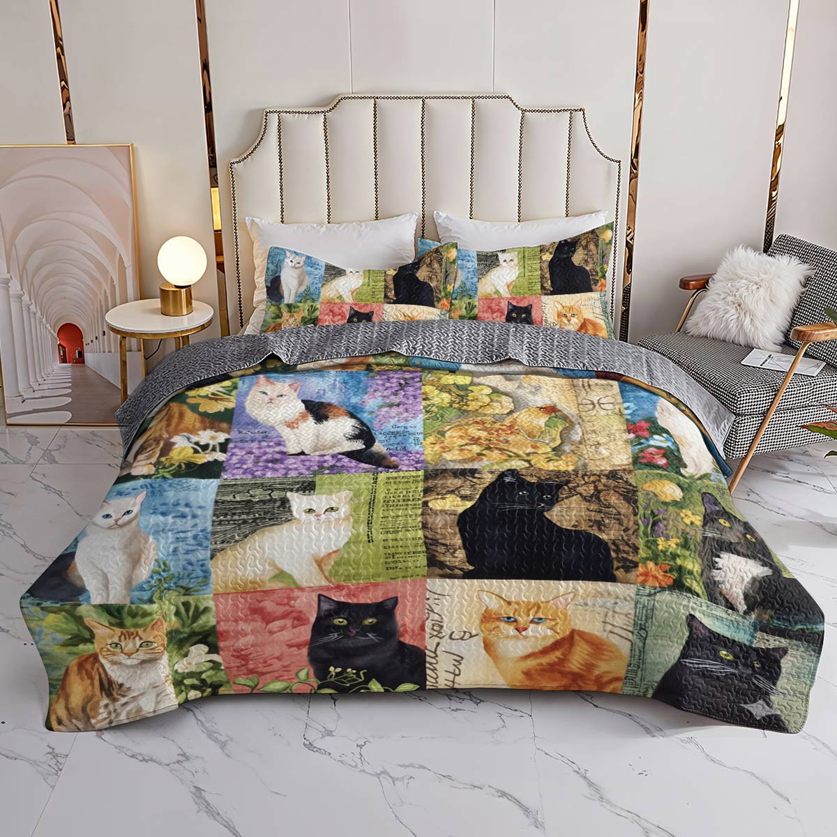 Lorva All Season Quilt 3-Piece Set Garden Kittens Delight
