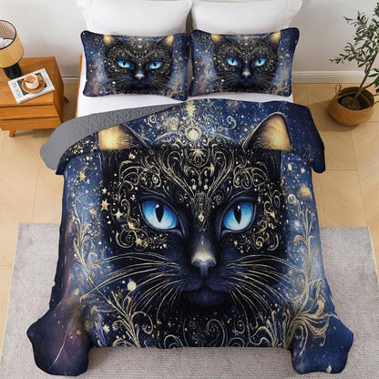 Lorva All Season Quilt 3-Piece Set Mysterious Black Cat
