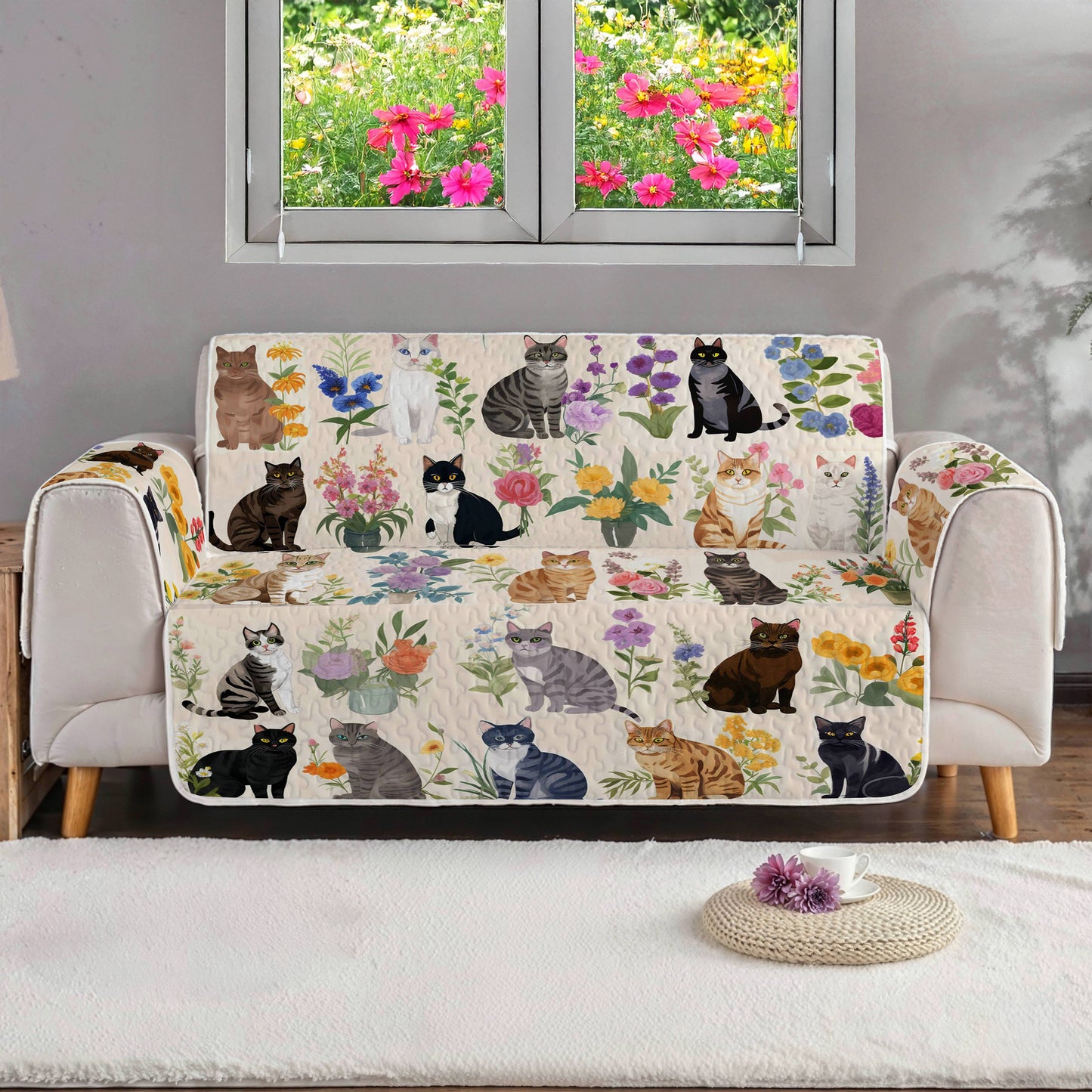Lorva Cat Sofa Cover Set Charming Garden