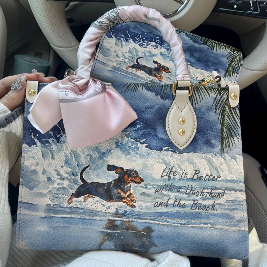 Lorva Dachshund Leather Bag Waves & Wagging Tails