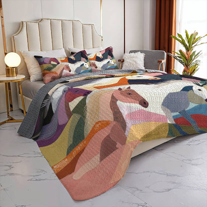 Lorva All Season Quilt 3-Piece Set Colorful Horses