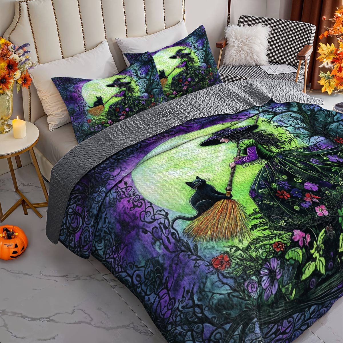 Witch Lorva All Season Quilt 3-Piece Set The Witch’s Black Cat Companion