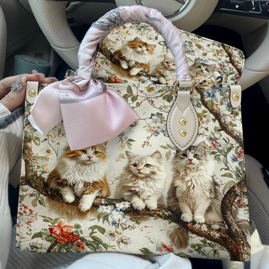 Lorva Cat Leather Bag Happy Cat Garden