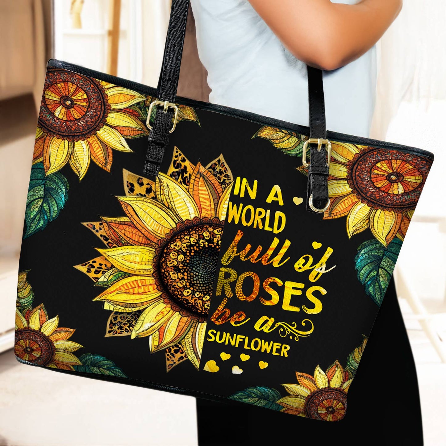 Lorva Leather Tote Bag Be a Sunflower