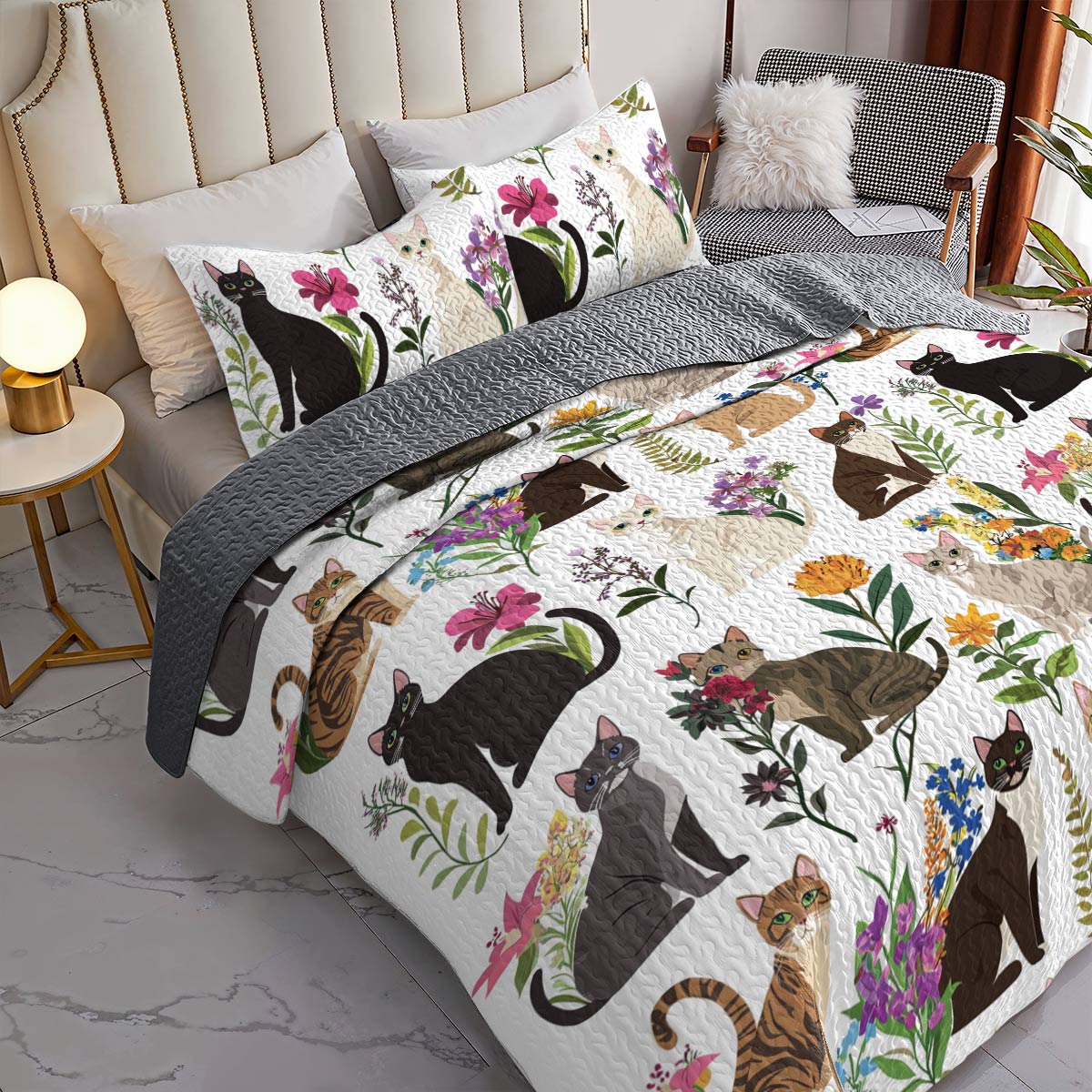 Lorva All Season Quilt 3-Piece Set Dreaming Kittens Garden