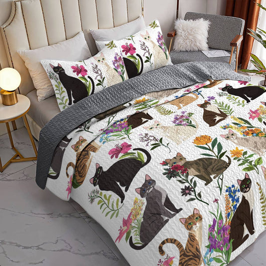 Lorva All Season Quilt 3-Piece Set Dreaming Kittens Garden