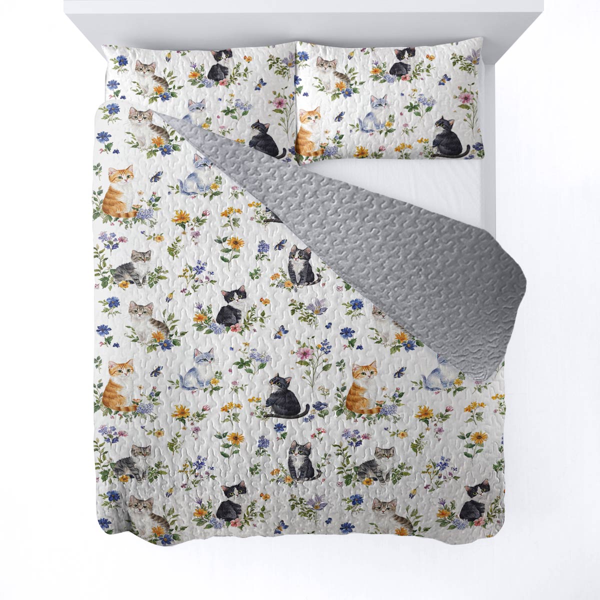 Lorva All Season Quilt 3-Piece Set Sweet Floral Cats