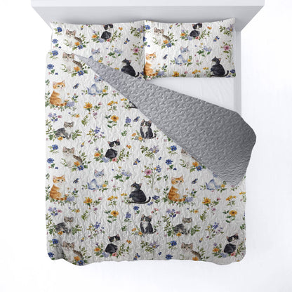 Lorva All Season Quilt 3-Piece Set Sweet Floral Cats