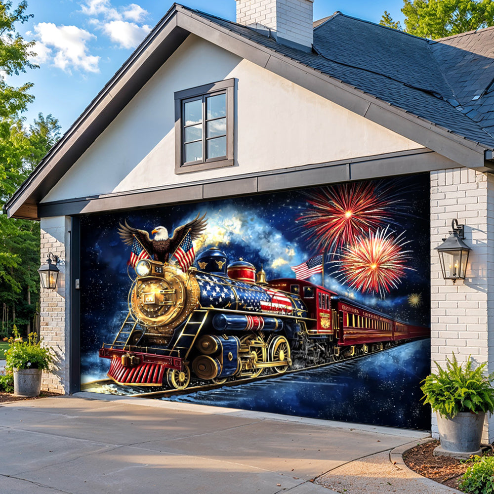Lorva Patriotic Garage Door Banner Decoration Eagle Of The Rails