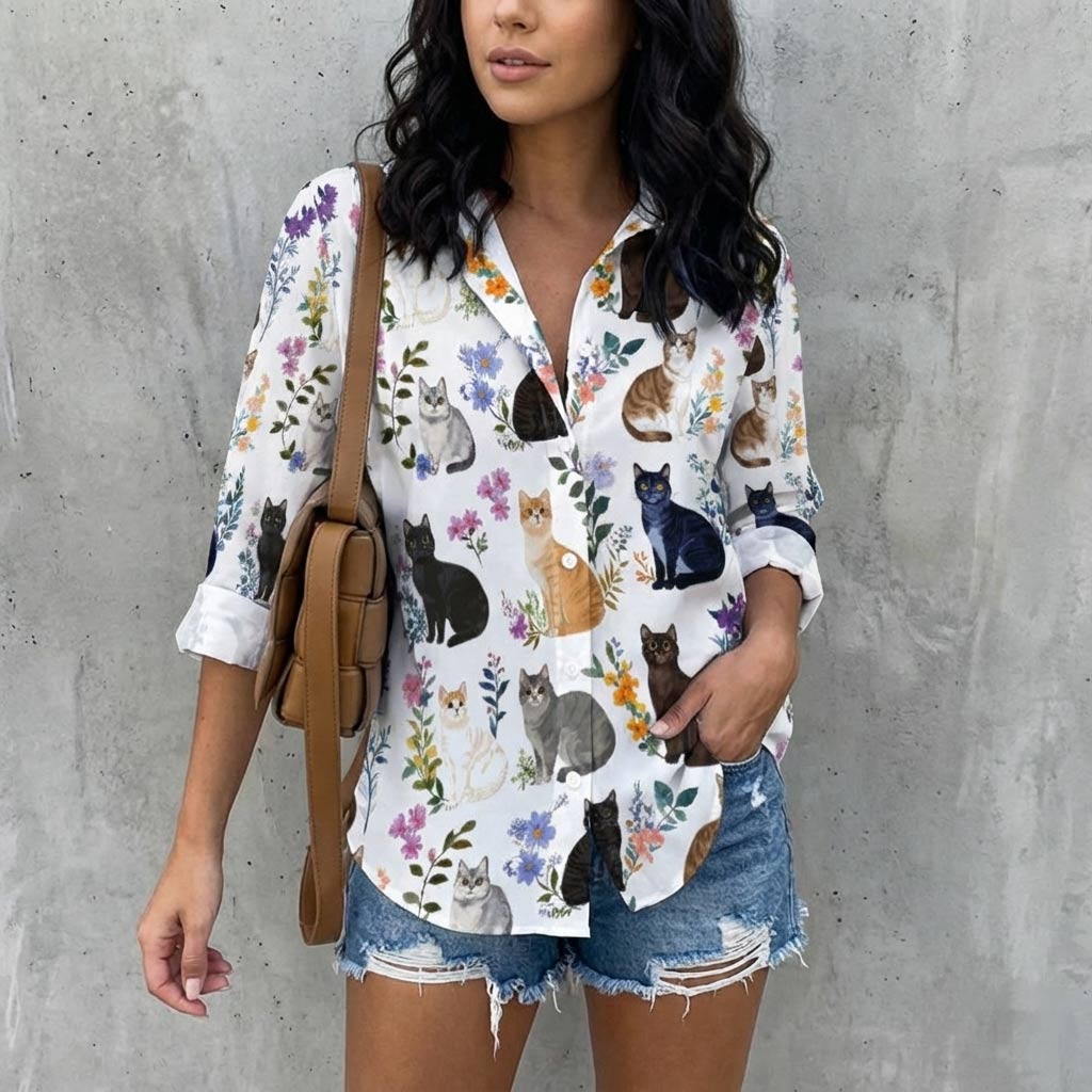 Lorva Cat shirt Charming Floral Cats