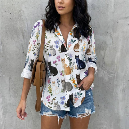 Lorva Cat shirt Charming Floral Cats