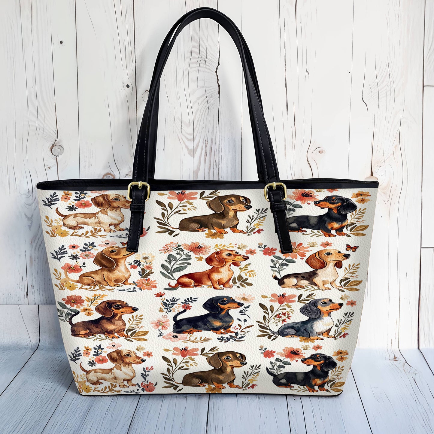 Lorva Dachshund Leather Tote Bag Garden Escape