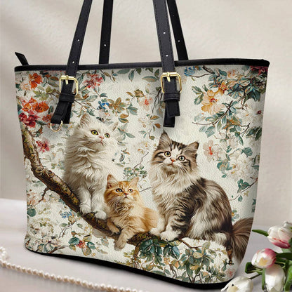 Lorva Cat Leather Tote Bag Happy Cat Garden