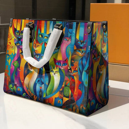 Lorva Cat Leather Bag Rainbow Geometric