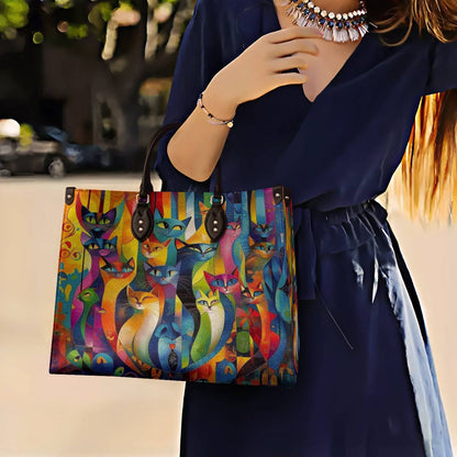 Lorva Cat Leather Bag Rainbow Geometric