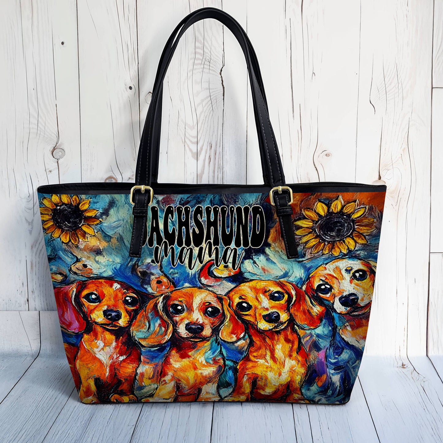 Lorva Dachshund Leather Tote Bag Whimsical