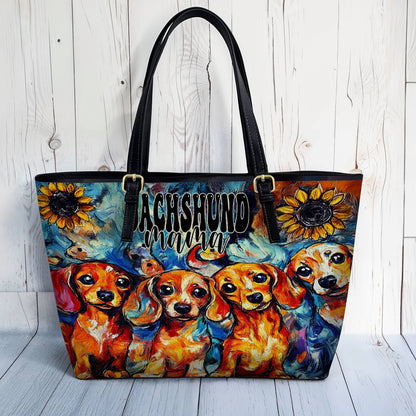Lorva Dachshund Leather Tote Bag Whimsical