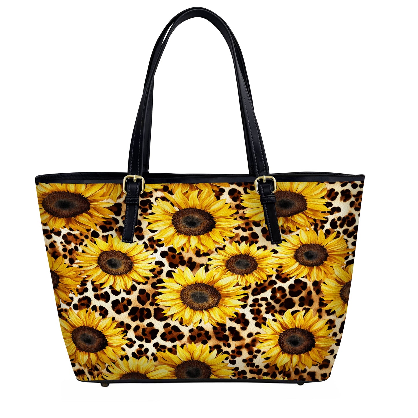 Lorva Leather Tote Bag Leopard Sunflowers