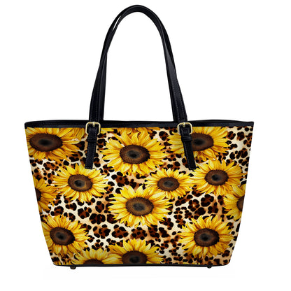 Lorva Leather Tote Bag Leopard Sunflowers