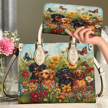 Lorva Leather Bag Beautiful Flowers Dachshund