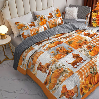 Dachshund Lorva All Season Quilt 3-Piece Set Happy Fall