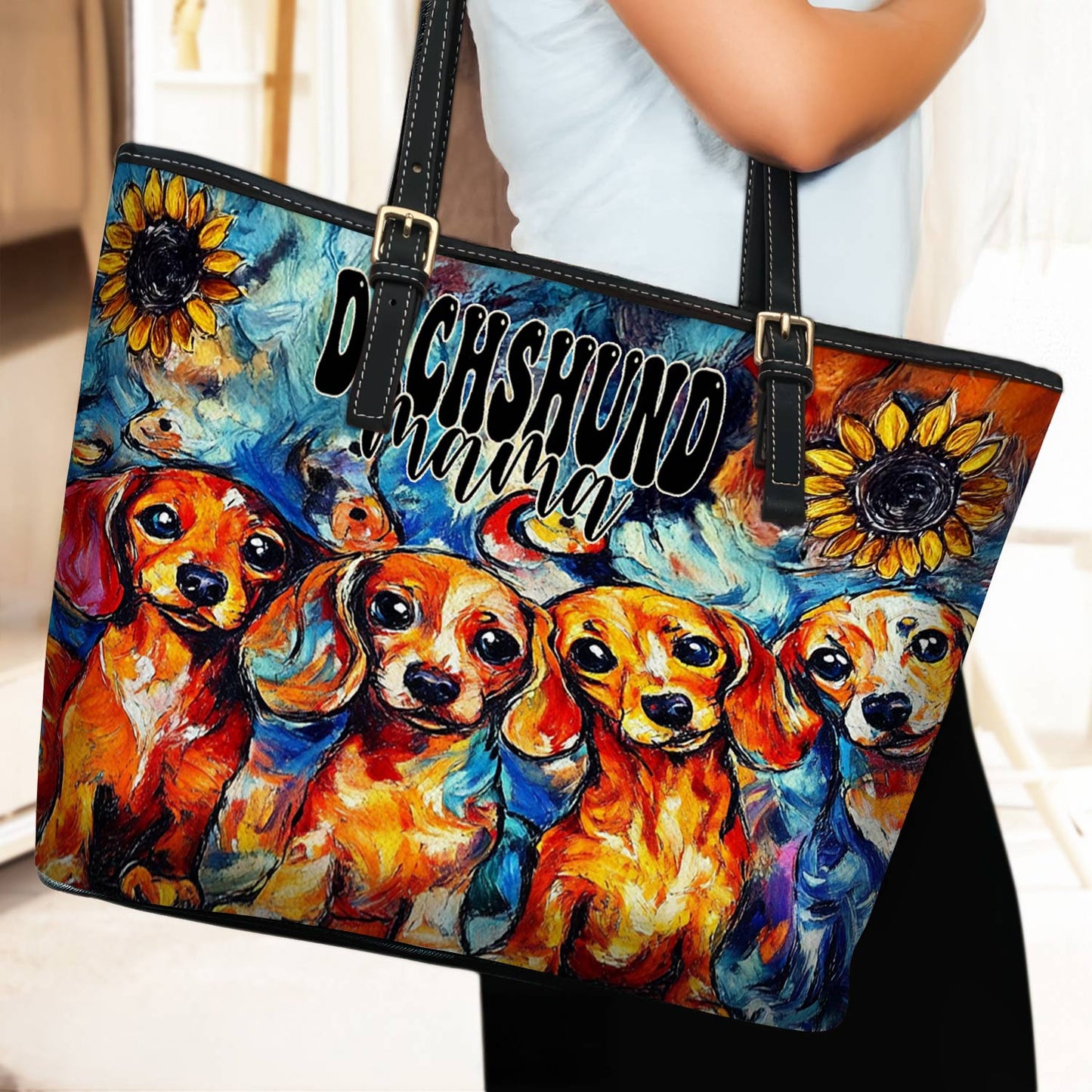 Lorva Dachshund Leather Tote Bag Whimsical