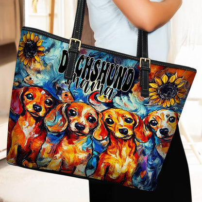 Lorva Dachshund Leather Tote Bag Whimsical