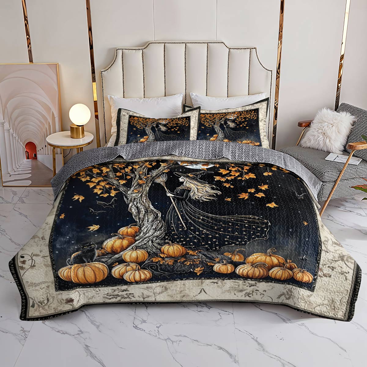 Witch Lorva All Season Quilt 3-Piece Set Moonlit Pumpkin Witch
