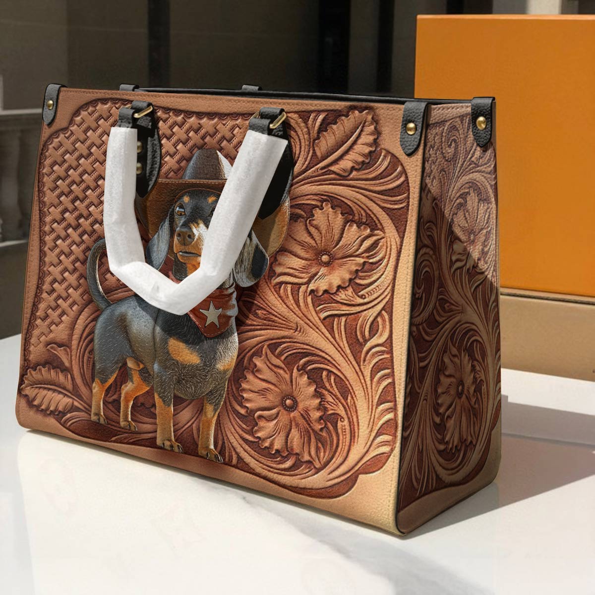 Lorva Dachshund Leather Bag Cowboy Doxie