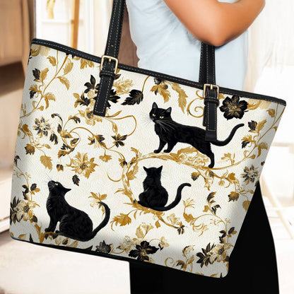 Lorva Leather Tote Bag Amazing Midnight Black Cats