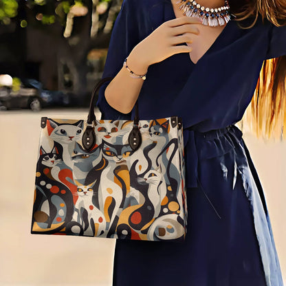 Lorva Cat Leather Bag Whimsical Geometric