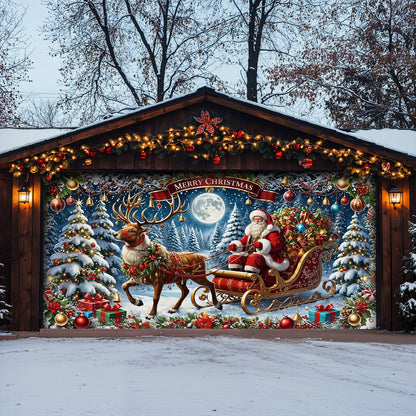 Lorva Christmas Garage Door Banner Decoration Santa’s Sleigh Ride Spreading Cheer on a Winter’s Eve