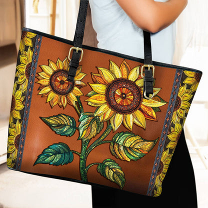 Lorva Sunflower Leather Tote Bag Two Hearts