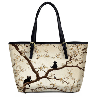 Lorva Black Cat Leather Tote Bag Soul