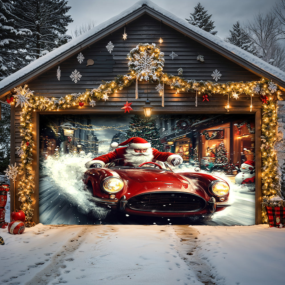 Lorva Christmas Garage Door Banner Decoration Majestic Santa Racing