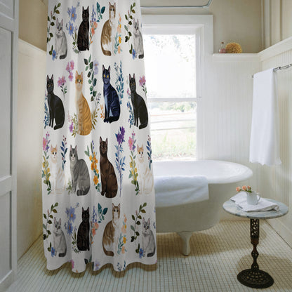 Lorva Shower Curtain Charming Floral Cats