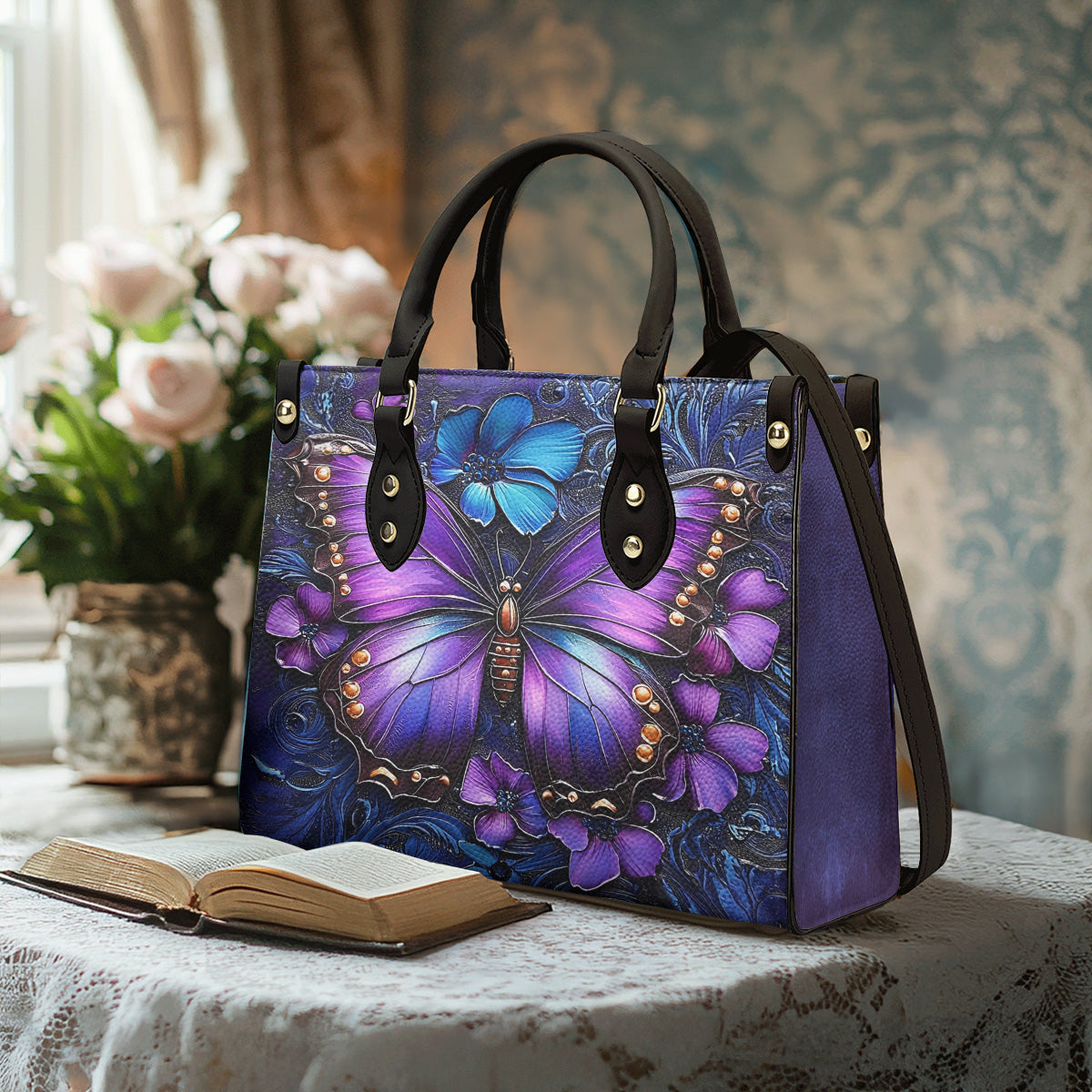 Lorva Leather Bag Charming Floral Butterfly