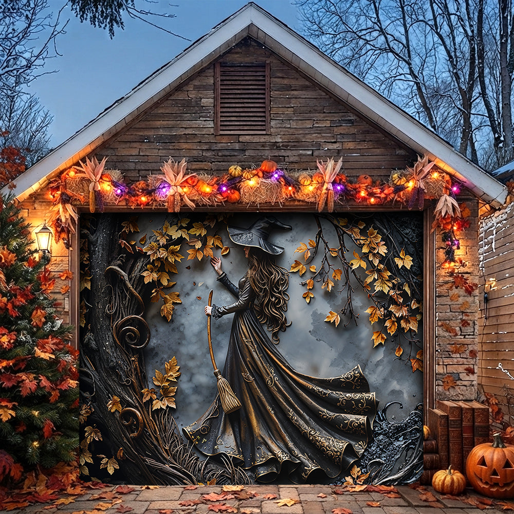 Lorva Witch Garage Door Banner Decoration Charming Autumn Witch