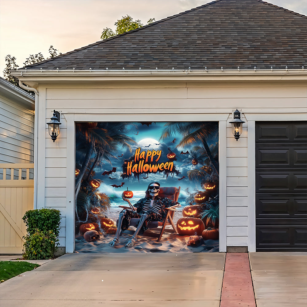 Lorva Halloween Garage Door Banner Decoration Spooky Halloween Beach Escape