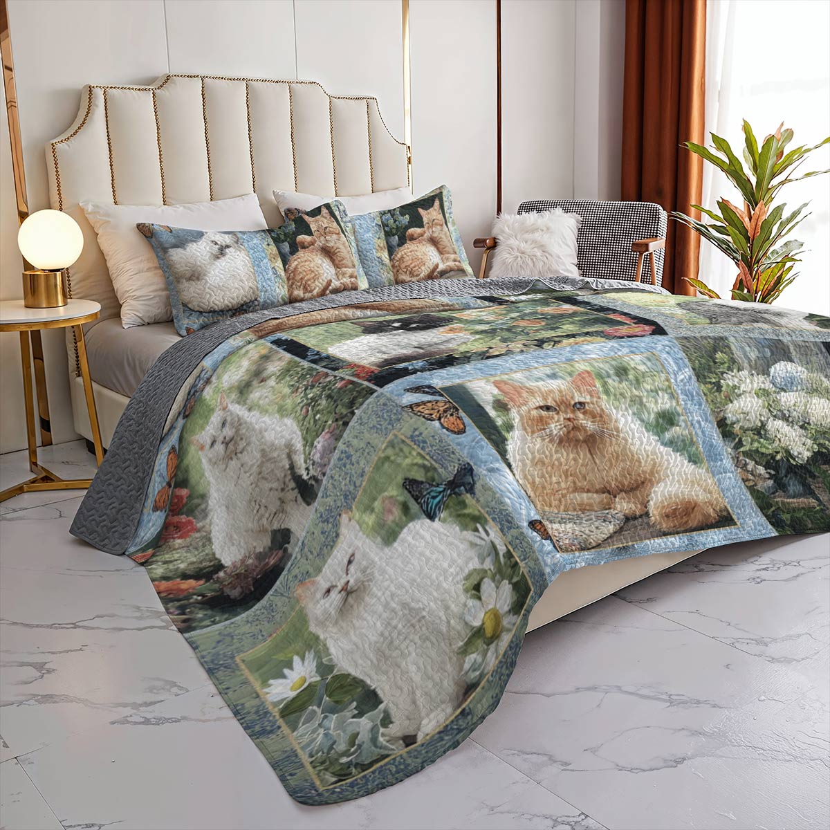 Lorva All Season Quilt 3-Piece Set Gentle Cat Garden
