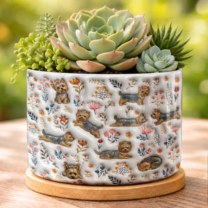 Lorva Yorkie Flat Print Ceramic Plant Pot Happy Field Flowers