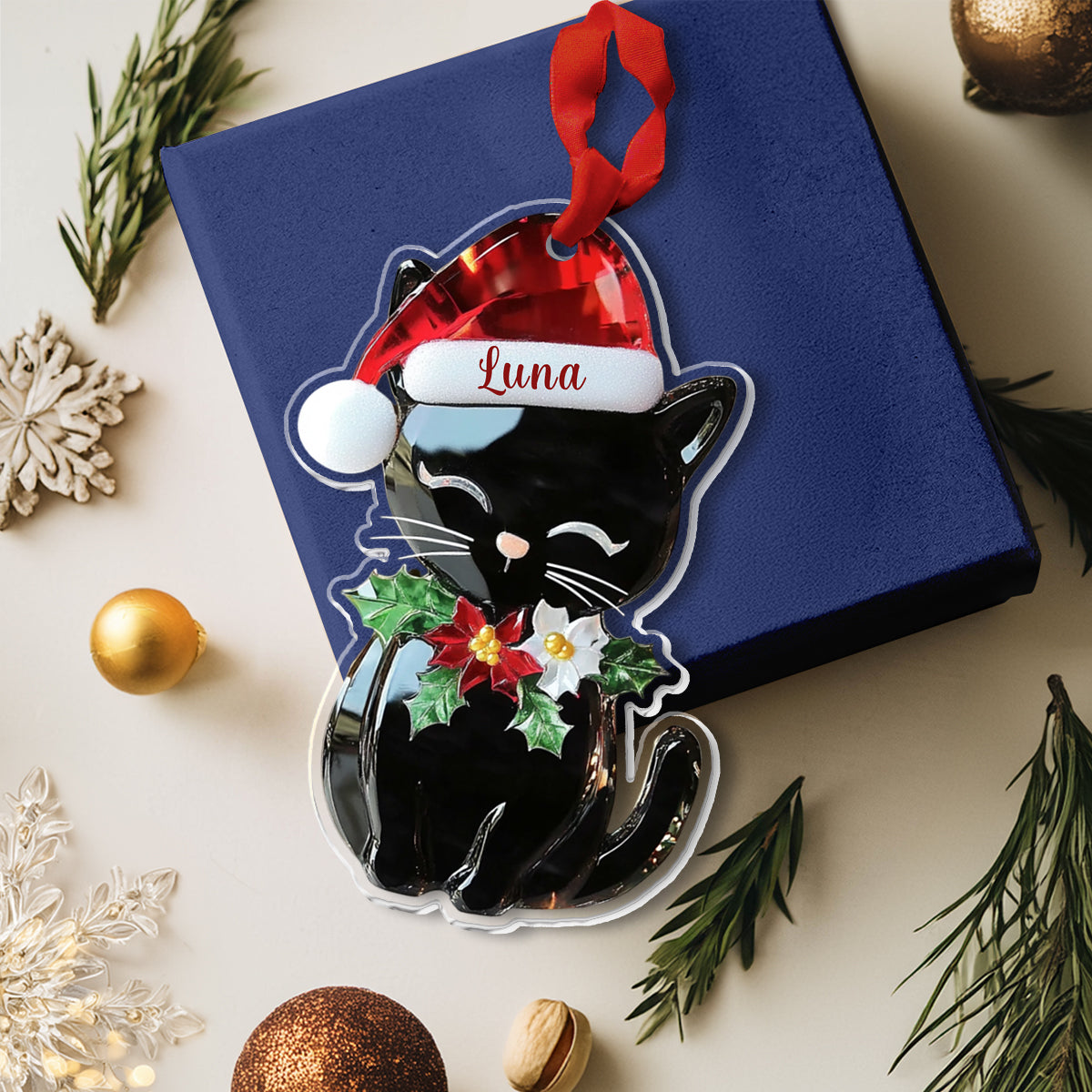 Lorva Black Cat Personalized 2D Acrylic Ornament Glimmerpaws Of Christmas