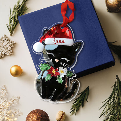 Lorva Black Cat Personalized 2D Acrylic Ornament Glimmerpaws Of Christmas